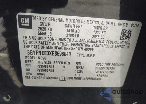 2014 Cadillac Srx Luxury Collection z USA, uszkodzony, nr VIN 3GYFNEE3XES598040